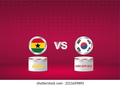 Antecedentes de la bandera del país Camerún contra República de Corea, Campeonato Mundial de Fútbol 2022 en Qatar. Coincidencia de fase de grupo. Carteles, folletos, fondos vectoriales.