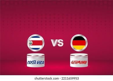 Country Flag Background Costa Rica vs Germany, 2022 world Football Championship in Qatar. Group Phase Match. Posters, Brochures, vector backgrounds.