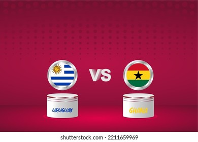 Country Flag Background Uruguay vs Cameroon, 2022 world Football Championship in Qatar. Group Phase Match. Posters, Brochures, vector backgrounds.