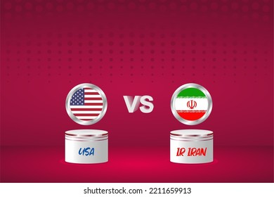 Country Flag Background Usa vs Ir Iran, 2022 world Football Championship in Qatar. Group Phase Match. Posters, Brochures, vector backgrounds.