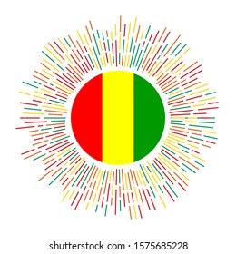 Country flag of Guinea depicted with colorful rays in a radiant sunburst design. Vector illustration.