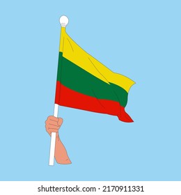 country flag, hand drawing holding the lithuanian flag tightly