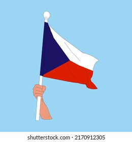 country flag, hand drawing holding czech flag tightly