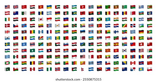 Country flag vector collection. Flags waving vector set for every country