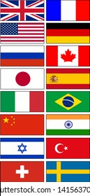 Country Flags and City Silhouettes. 16 pc vector icons x 3 option (flag, flag & silhouette, silhouette). Frame can be removed. Easy to modify.