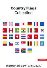 Country flags collection icon of 3 types: color, black and white, outline. Isolated vector sign symbol.