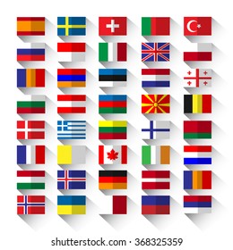 country flags on white background in flat style with long shadow