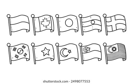 Country flags outline vector collection