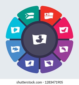 country flags vector template for infographics. Business concept with 9 options, steps, parts, segments. Banner infographic cycling diagram, round chart, Guatemala flag, South Africa flag icons