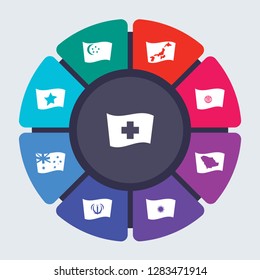 country flags vector template for infographics. Business concept with 9 options, steps, parts, segments. Banner infographic cycling diagram, round chart, Switzerland flag, Singapore flag icons
