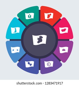 country flags vector template for infographics. Business concept with 9 options, steps, parts, segments. Banner infographic cycling diagram, round chart, Ireland flag, Egypt flag icons