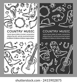 LAND FLYER American Cowboy Music Western Holiday Vector Illustration Banner Set for Print