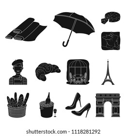 Country France black icons in set collection for design. France and landmark vector symbol stock web illustration.