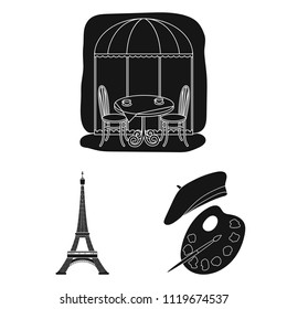 Country France black icons in set collection for design. France and landmark vector symbol stock web illustration.