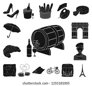 Country France black icons in set collection for design. France and landmark vector symbol stock web illustration.