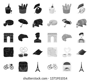 Country France black.mono icons in set collection for design. France and landmark vector symbol stock web illustration.