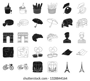 Country France black,outline icons in set collection for design. France and landmark vector symbol stock web illustration.