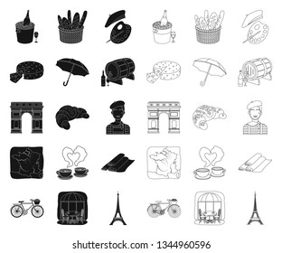 Country France black,outline icons in set collection for design. France and landmark vector symbol stock web illustration.