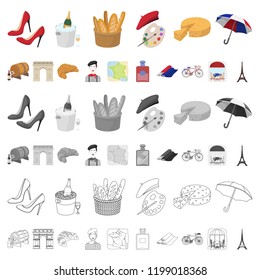 Country France cartoon icons in set collection for design. France and landmark vector symbol stock web illustration.