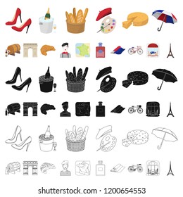 Country France cartoon icons in set collection for design. France and landmark vector symbol stock web illustration.