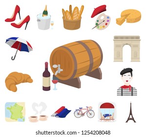 Country France cartoon icons in set collection for design. France and landmark vector symbol stock web illustration.