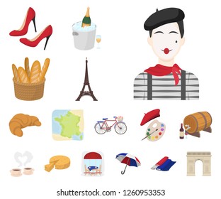Country France cartoon icons in set collection for design. France and landmark vector symbol stock web illustration.