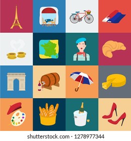 Country France cartoon icons in set collection for design. France and landmark vector symbol stock web illustration.