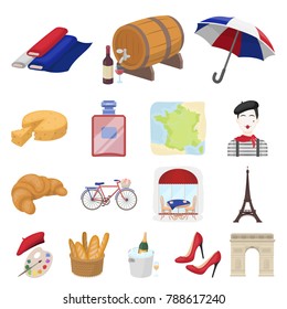 Country France cartoon icons in set collection for design. France and landmark vector symbol stock web illustration.