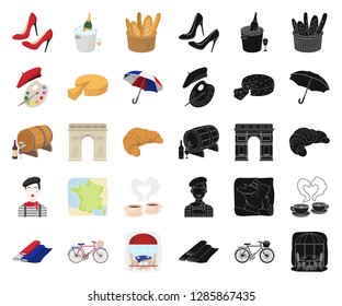 Country France cartoon,black icons in set collection for design. France and landmark vector symbol stock web illustration.