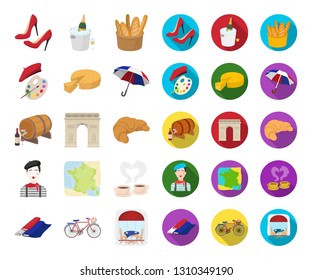 Country France cartoon,flat icons in set collection for design. France and landmark vector symbol stock web illustration.