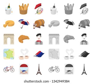Country France cartoon,mono icons in set collection for design. France and landmark vector symbol stock web illustration.