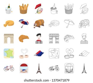 Country France cartoon,outline icons in set collection for design. France and landmark vector symbol stock web illustration.