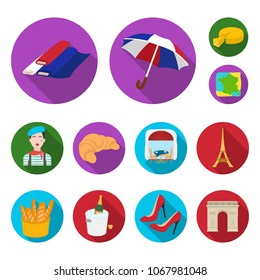 Country France flat icons in set collection for design. France and landmark vector symbol stock web illustration.