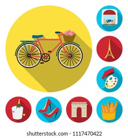 Country France flat icons in set collection for design. France and landmark vector symbol stock web illustration.