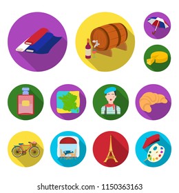 Country France flat icons in set collection for design. France and landmark vector symbol stock web illustration.