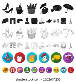 Country France flat icons in set collection for design. France and landmark vector symbol stock web illustration.