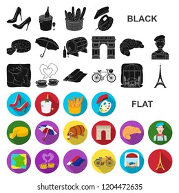 Country France flat icons in set collection for design. France and landmark vector symbol stock web illustration.
