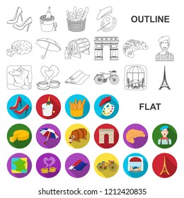 Country France flat icons in set collection for design. France and landmark vector symbol stock web illustration.