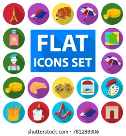 Country France flat icons in set collection for design. France and landmark vector symbol stock web illustration.