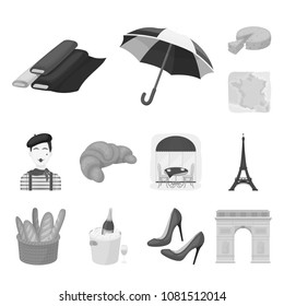 Country France monochrome icons in set collection for design. France and landmark vector symbol stock web illustration.