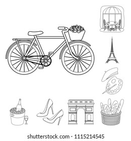 Country France outline icons in set collection for design. France and landmark vector symbol stock web illustration.