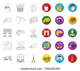 Country France outline,flat icons in set collection  design. France and landmark vector symbol stock web illustration.