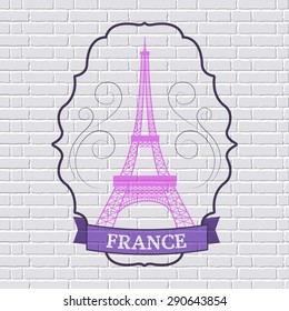 Country France set label template of emblem element for your product or design, web and mobile applications with text. Vector illustration with thin lines isolated icons on stamp symbol.