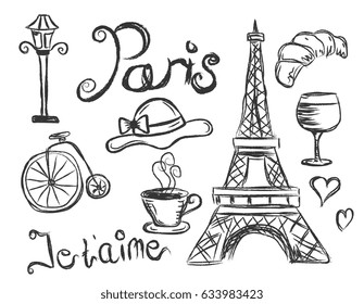 Country France travel vacation set with Doodles style 