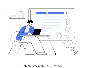 Country GDP ranking abstract concept vector illustration. Data analyst examines country GDP ranking using laptop, economic statistics and report, distribution sector abstract metaphor.