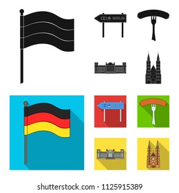 Country Germany black, flat icons in set collection for design. Germany and landmark vector symbol stock web illustration.