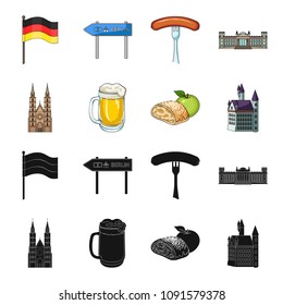 Country Germany black,cartoon icons in set collection for design. Germany and landmark vector symbol stock web illustration.