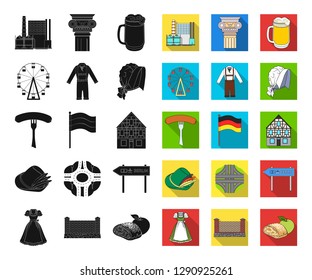 Country Germany black,flat icons in set collection for design. Germany and landmark vector symbol stock web illustration.