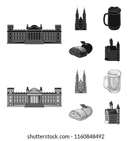 Country Germany black,monochrome icons in set collection for design. Germany and landmark vector symbol stock web illustration.