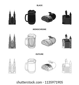 Country Germany black,monochrome,outline icons in set collection for design. Germany and landmark vector symbol stock web illustration.